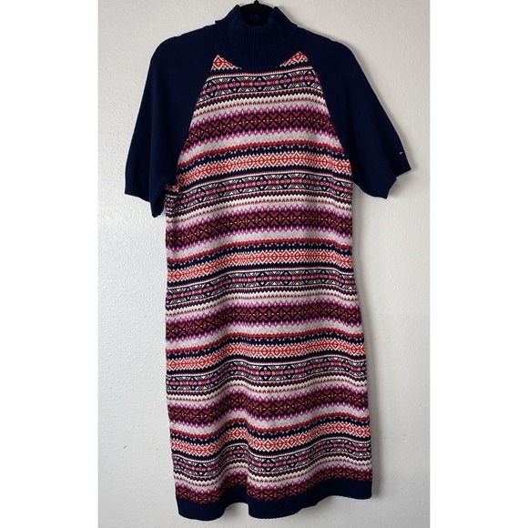 Tommy Hilfiger Women's XL Navy Pink Angora Knit Sweater Dress Preppy Casual - Picture 1 of 12